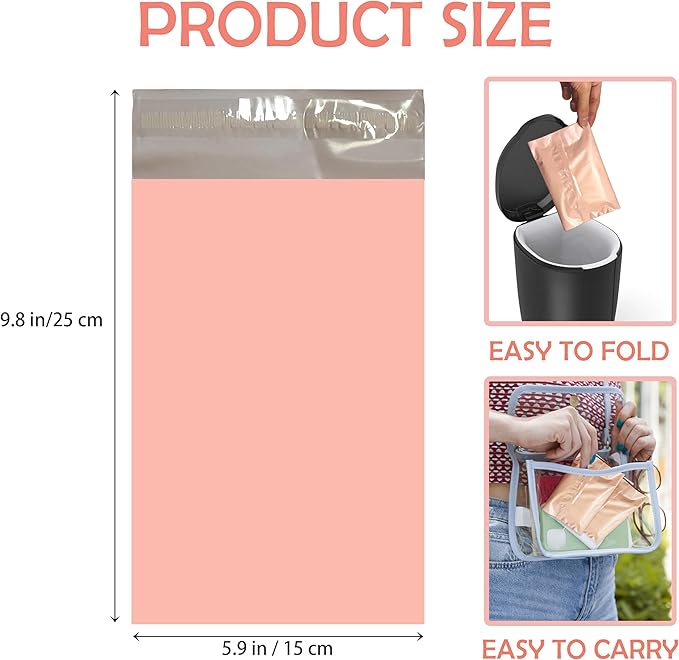 Disposable Sanitary Bags, 500 Pcs Sanitary Napkin Disposal Bag with Self-sealing Seals, Personal Sanitary Disposal Bags for Period, Feminine Hygiene, Personal or Pet Waste, 10" x 6", Pink