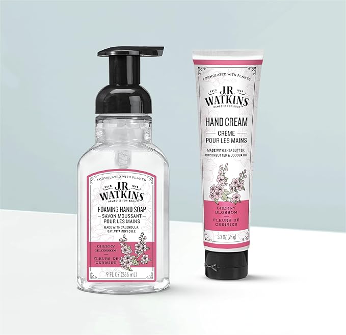 J.R. Watkins Foaming Hand Soap Pump with Dispenser, Moisturizing Foam, Alcohol-Free, Cruelty-Free, Use as Kitchen or Bathroom Soap, Fleurs de Cerisier/Cherry Blossom, 9 fl oz, 3 Pack