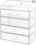 Clear Stackable Makeup Organizer with Drawer, 12''W Acrylic Storage Drawers