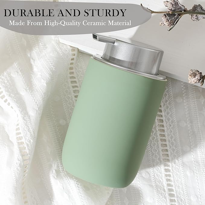 GIRLUFO Foaming Soap Dispenser,12oz Foam Dispenser Ceramic,Foaming Hand Soap Dispenser Bathroom,Green Modern Refillable Soap Bottle for Hand Wash(Rubber Paint)