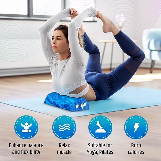 Yes4All Half Round Foam Roller, EVA Firm Half Foam Roller for Yoga, Half Yoga Back Roller for Muscle Massage for Pilates, Balance & Core Exercises - 12/36 inches - Blue, 12 inches