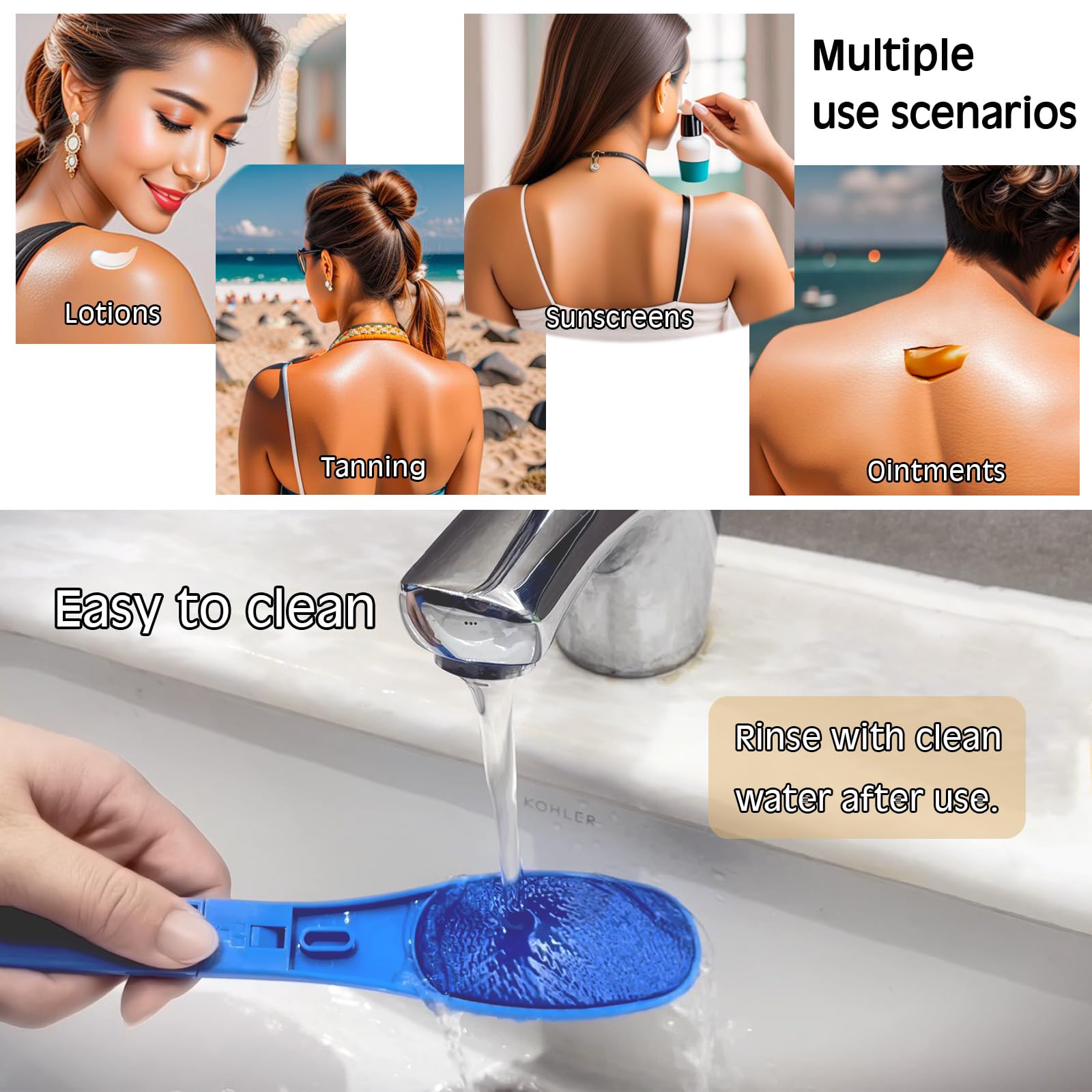 Lotion Applicator for Back & Back Scratcher for Women. Sunscreen Applicator