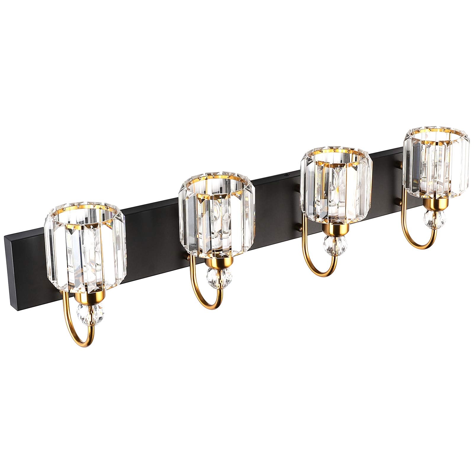 Ralbay LED Modern Vanity Lights Fixtures 4 Lights Black Vanity Lights Crystal Modern Matte Black Vanity Lights for Bathroom