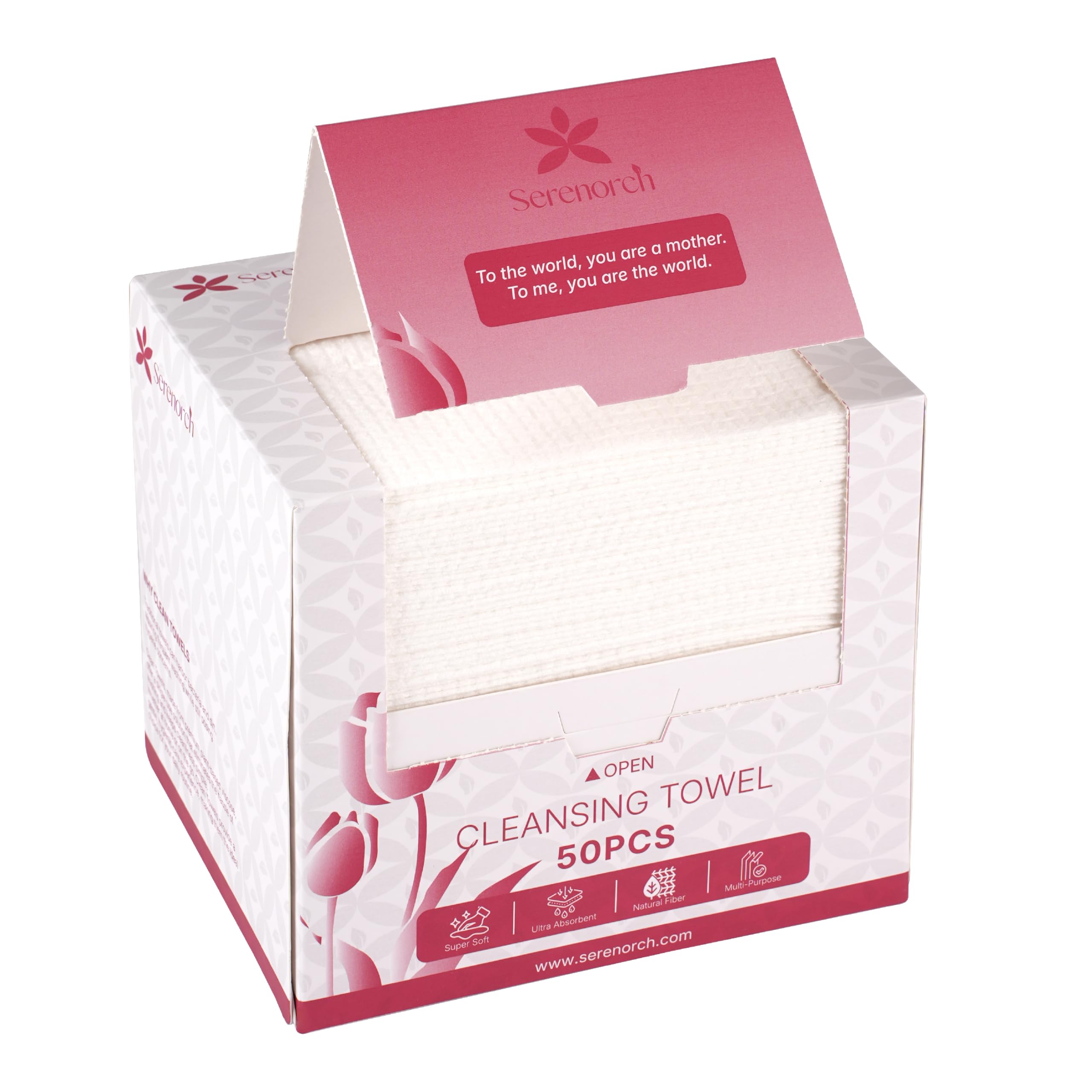 Serenorch Mother's Day Box Disposable Face Towels XL, 50 Count