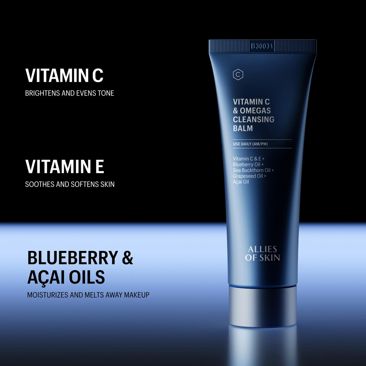 Allies of Skin Vitamin C & Omegas Cleansing Balm | Daily Makeup Remover to Dissolve Waterproof Mascara and SPF | Ophthalmologically Tested for Sensitive Eyes & Skin (3.4 Fl oz)