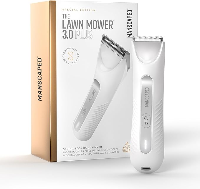 MANSCAPED® The Lawn Mower® 3.0 Plus - Groin, Body & Bikini Hair Trimmer, Updated SkinSafe® Trimmer Blade, Waterproof Wet/Dry Groomer, USB-C Rechargeable, Men’s & Women's Wireless Shaver, White Hot