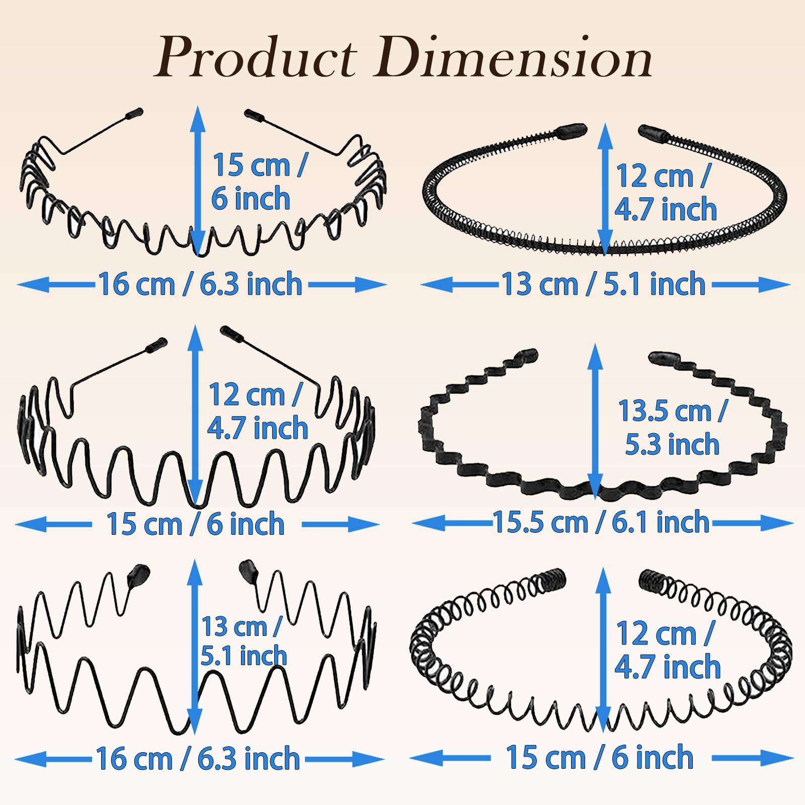 Metal Headband for Men, Zigzag Wire with Teeth, Non-Slip Adjustable 6 Pack