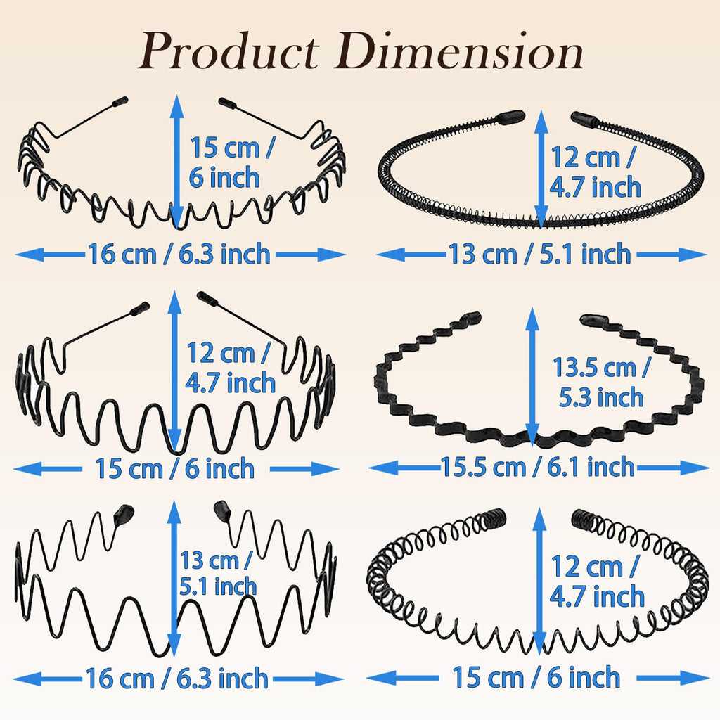 Metal Headband for Men, Zigzag Wire with Teeth, Non-Slip Adjustable 6 Pack
