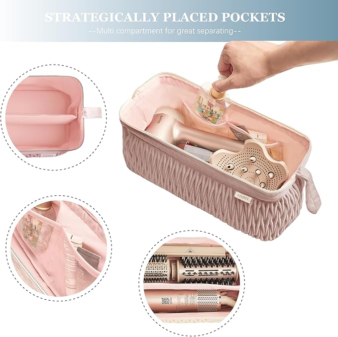 Leudes Dyson Airwrap Travel Case for Shark Hair Dryer Airstraight Flex Style Hair Attachment Tool Organizer Accessories Air Wrap Flat Curling Iron Carrying Case (Pink)