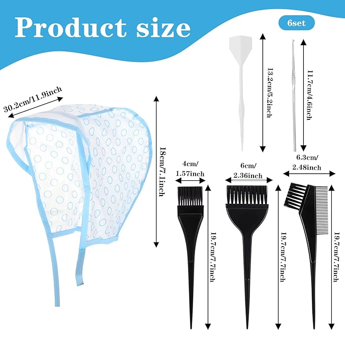 6 Pcs Highlight Cap And Hook Kit Hair Cap For Highlights Multi-Color Hair Highlighting Caps With Hair Dye Brush And Hook Highlight Hair For Home Use Salon Hair Dyeing Hairdressing