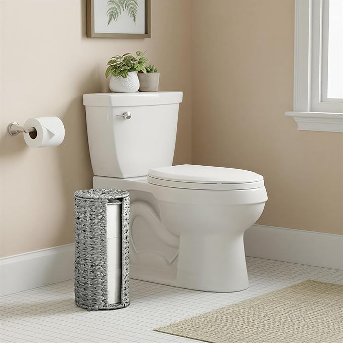 GRANNY SAYS Toilet Paper Storage with Lid, Toilet Paper Holder Stand with Storage, Woven Basket for 3 Mega Rolls, Decorative Tissue Holder for Bathroom, Gray