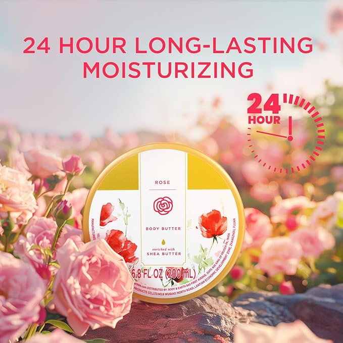 Princess Belle Rose Body Butter with Natural Shea Butter, Body Moisturizer for Dry Skin, Smell Goods for Women, Deep Moisturizing and Softening-200ml(6.8 floz)