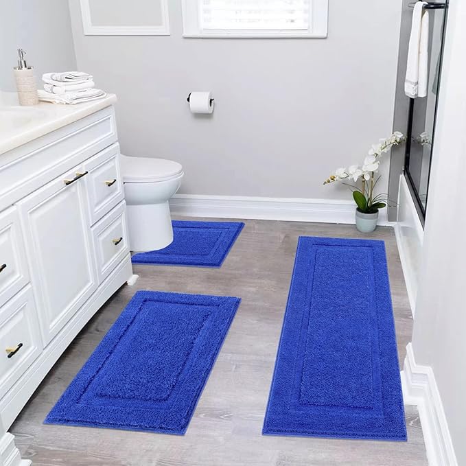 SHACOS Royal Blue Bathroom Rugs Sets 3 Piece Bath Mat U Shaped Toilet Rug
