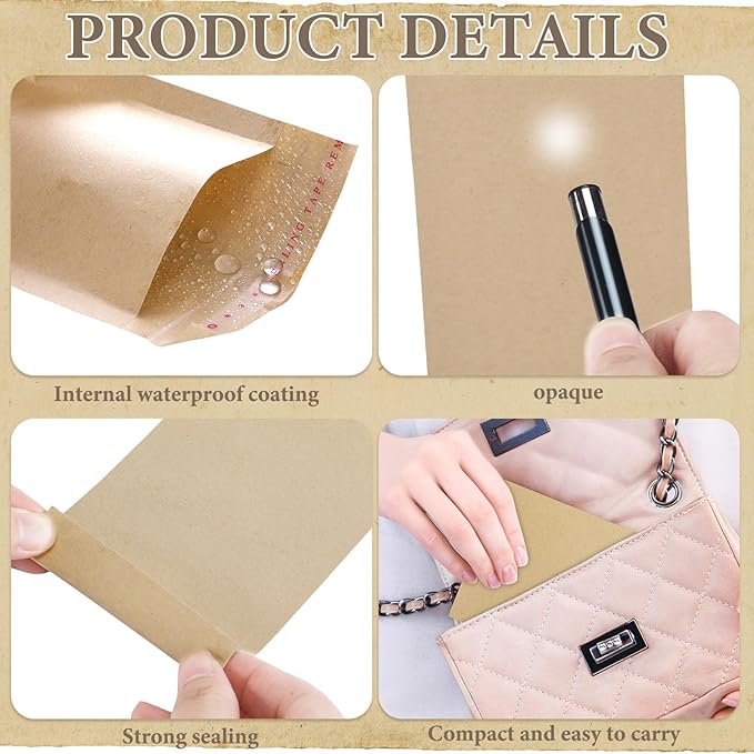 Saypacck 200 Pcs Tampons Disposal Bags Sanitary Napkin Disposal Bags Bulk Feminine Hygiene Disposal Bag Bulk Kraft Tampons Bag for Feminine Products with Self Adhesive for Women Girls, 5.91" x 3.15"