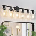 Zarbitta 6-Light Bathroom Light Fixtures, Black Modern Vanity Lights with Clear Glass Shade, Bathroom Wall Lamp for Mirror Kitchen Living Room Hallway Cabinet