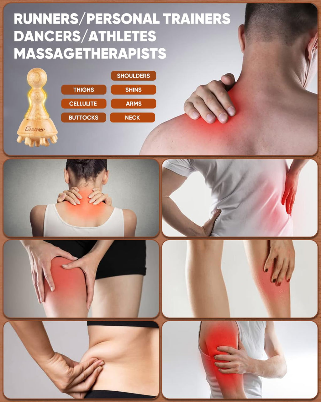 ONUEMP Cellulite Massage Tool, Wood Therapy Massage Tools Lymphatic Drainage Massager, Maderoterapia Kit Colombiana Lipedema Massagers Meridian Brush for Fascia Release, Body Sculpting