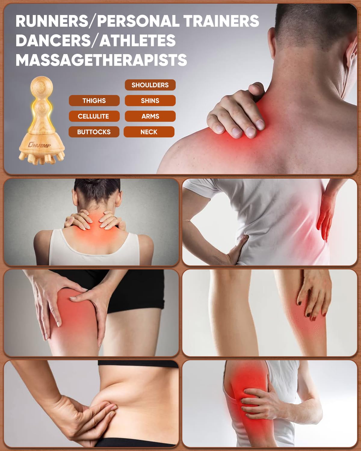ONUEMP Cellulite Massage Tool, Wood Therapy Massage Tools Lymphatic Drainage Massager, Maderoterapia Kit Colombiana Lipedema Massagers Meridian Brush for Fascia Release, Body Sculpting