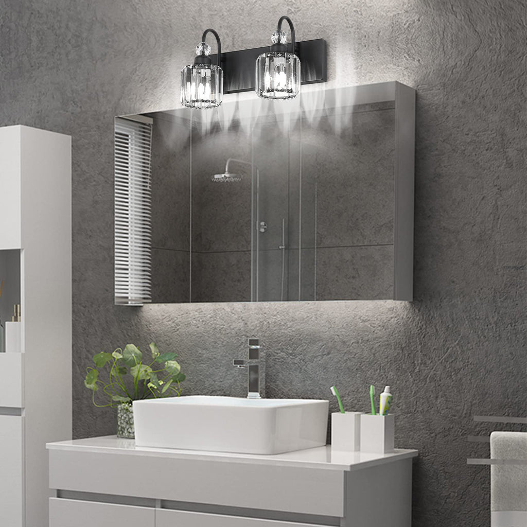 Ralbay Modern Vanity Lights - 2-Light Black Crystal Bathroom Wall Fixtures