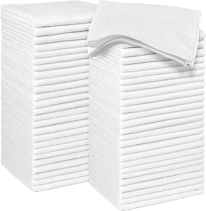 HOMEXCEL Microfiber Washcloths Towel Pack of 50, 12" x 12" Highly Absorbent and Soft Face Towels Wash Cloths for Bathroom, Gym, Hotel and Spa, Fast Drying Multi-Purpose Cleaning Cloth, White