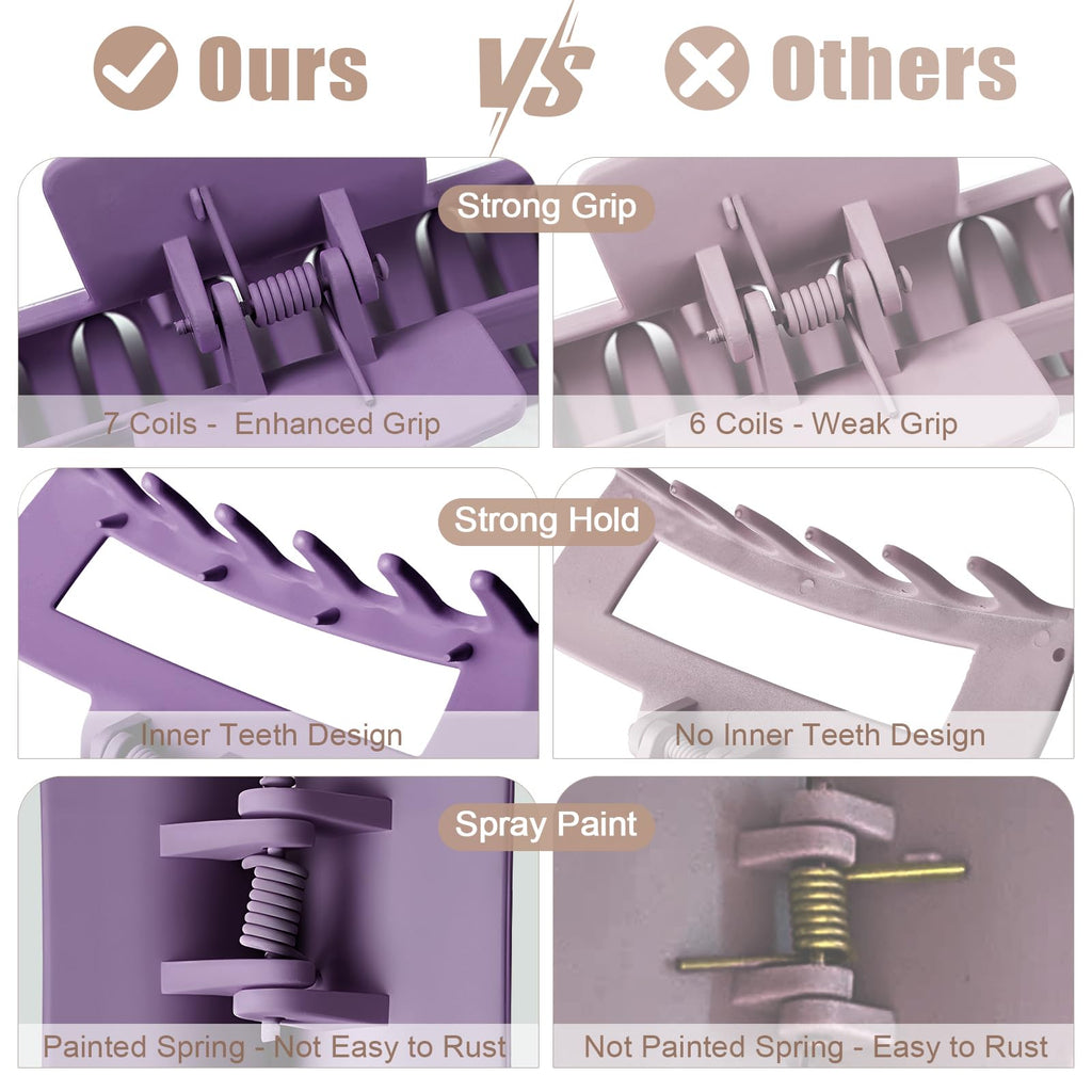 TOCESS Hair Claw Clips for Women - 8PK Large Neutral Matte Square Jumbo Hair Clips for Thick, Thin, Long, Short, Curly Hair Girls, Big Jaw Clip Set for Daily Use(Violet Purple)