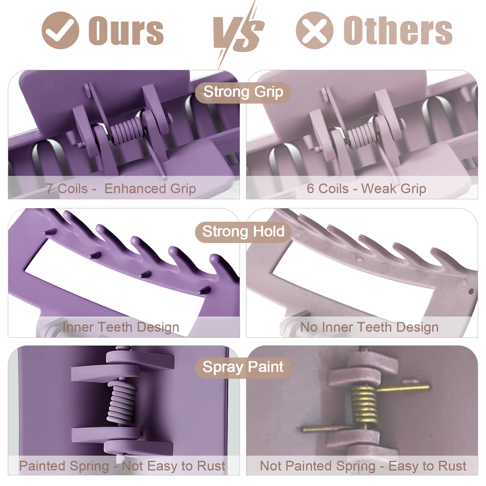 TOCESS Hair Claw Clips for Women - 8PK Large Neutral Matte Square Jumbo Hair Clips for Thick, Thin, Long, Short, Curly Hair Girls, Big Jaw Clip Set for Daily Use(Violet Purple)