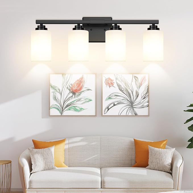 VerRon 4-Light Matte Black Bathroom Light Fixtures Over Mirror 27 Inches