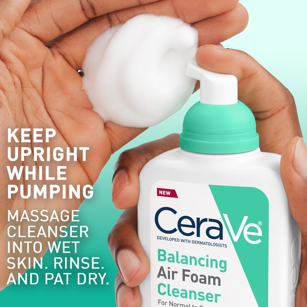 CeraVe Balancing Air Foam Face Wash, Foaming Facial Cleanser For Combination Skin, 8HR Oil Control + 24HR Hydration, Fragrance-Free & Non-Comedogenic, With Glycolysine™ & 3 Essential Ceramides, 8oz
