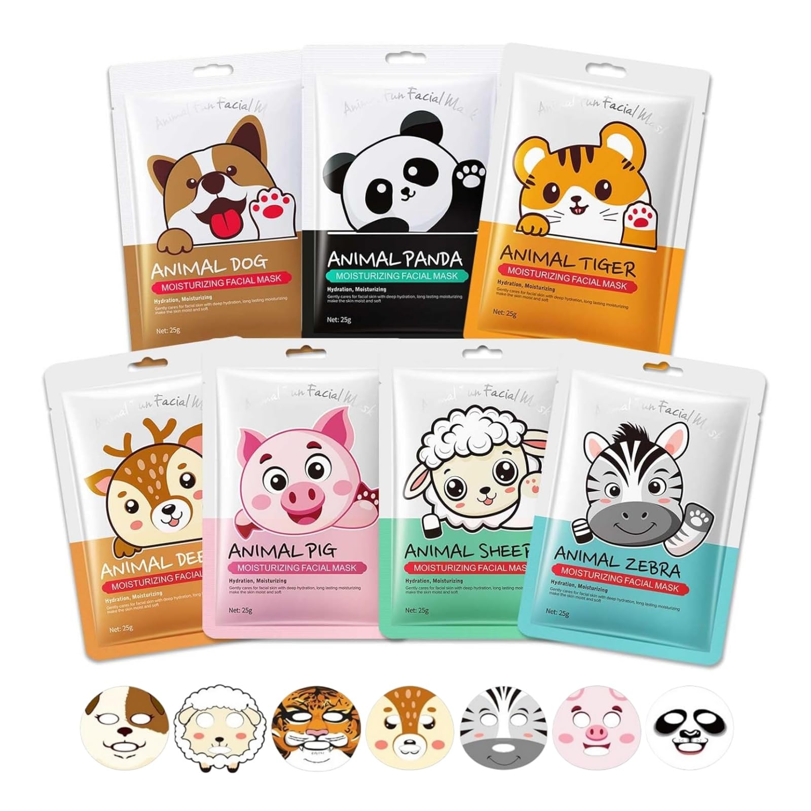 Beenefits 7 Packs Cute Animal Character Design Facial Masks, Deep Hydrating Spa Masks for All Skin Types, Gift for Kids' Birthday Party, Girl's Night, Enjoy Skincare Life