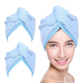 YoulerTex Microfiber Hair Towel Hairs Wrap: 2 Pack 10X26 Hair Dryer Towels for Women Absorbent Turban Twist Drying Shower Cap Curly Hairs Products for Hair's Care Accessories (Sky Blue)