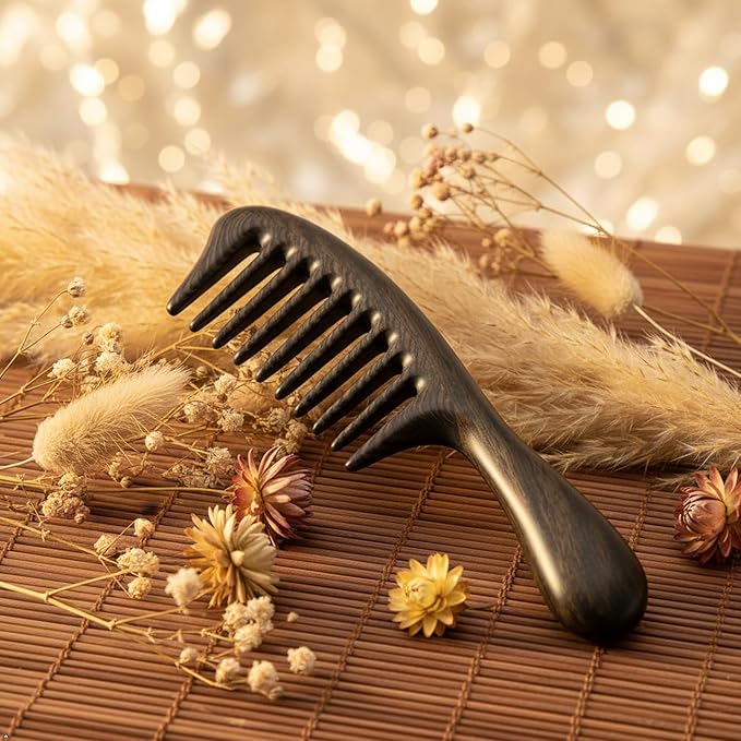 Louise Maelys Black Sandalwood Wide Tooth Comb For Curly Hair