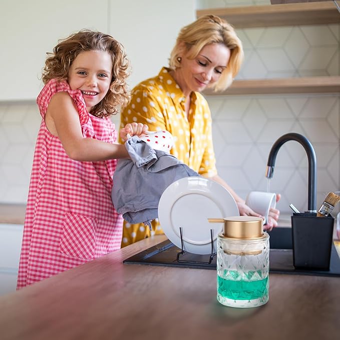 Bathroom Glass Soap Dispenser with Durable Rust-Proof Plastic Liquid Pump Hand Lotion Dispenser Antislip Shampoo Kitchen 10oz 2 Pack