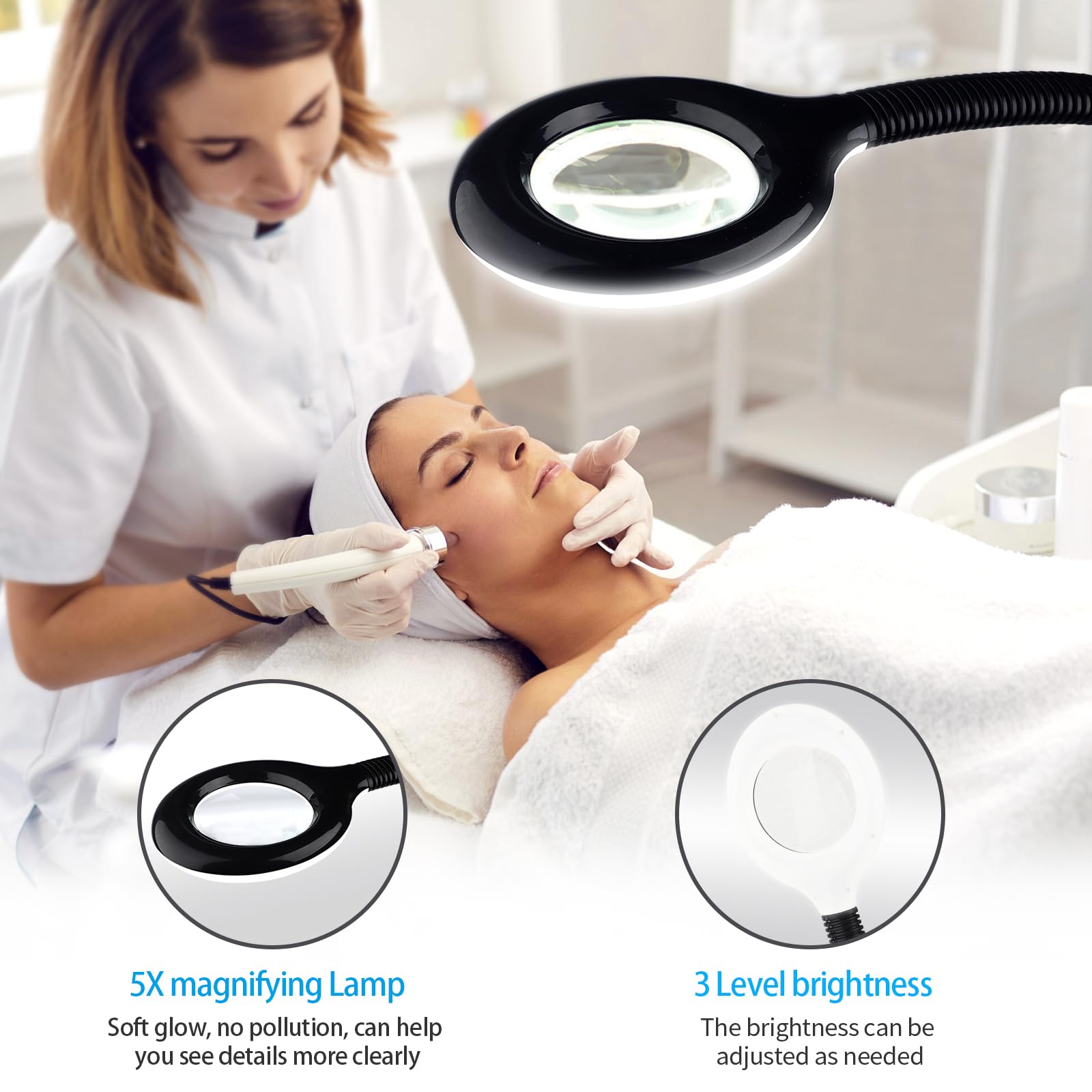 Professional Facial Steamer on Wheels, 2-in-1 Facial Steamers with 5X Magnifying Lamp, Facial Steamer for Facial Deep Cleaning and Hydration, Facial Humidifier for Spa, Salon and at Home Use