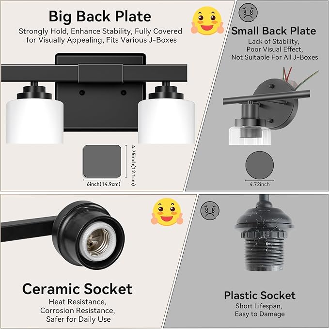 VerRon 4-Light Matte Black Bathroom Light Fixtures Over Mirror 27 Inches