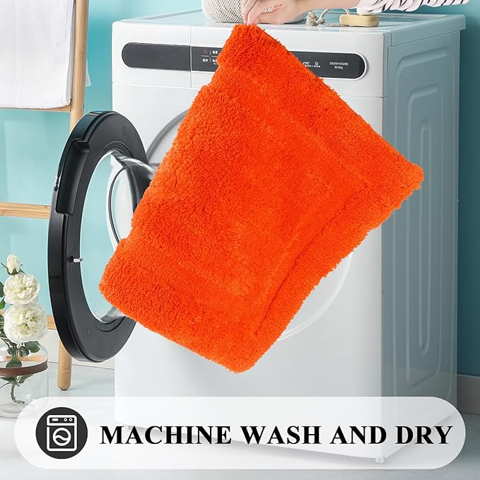 SHACOS Super Soft Bathroom Runner Rugs Set of 2 Pieces 47x20 + 32x20 inch Non Slip Washable Bath Runner Bath Mats Plush Bath Rug Runners Absorbent Bathroom Carpet, Orange