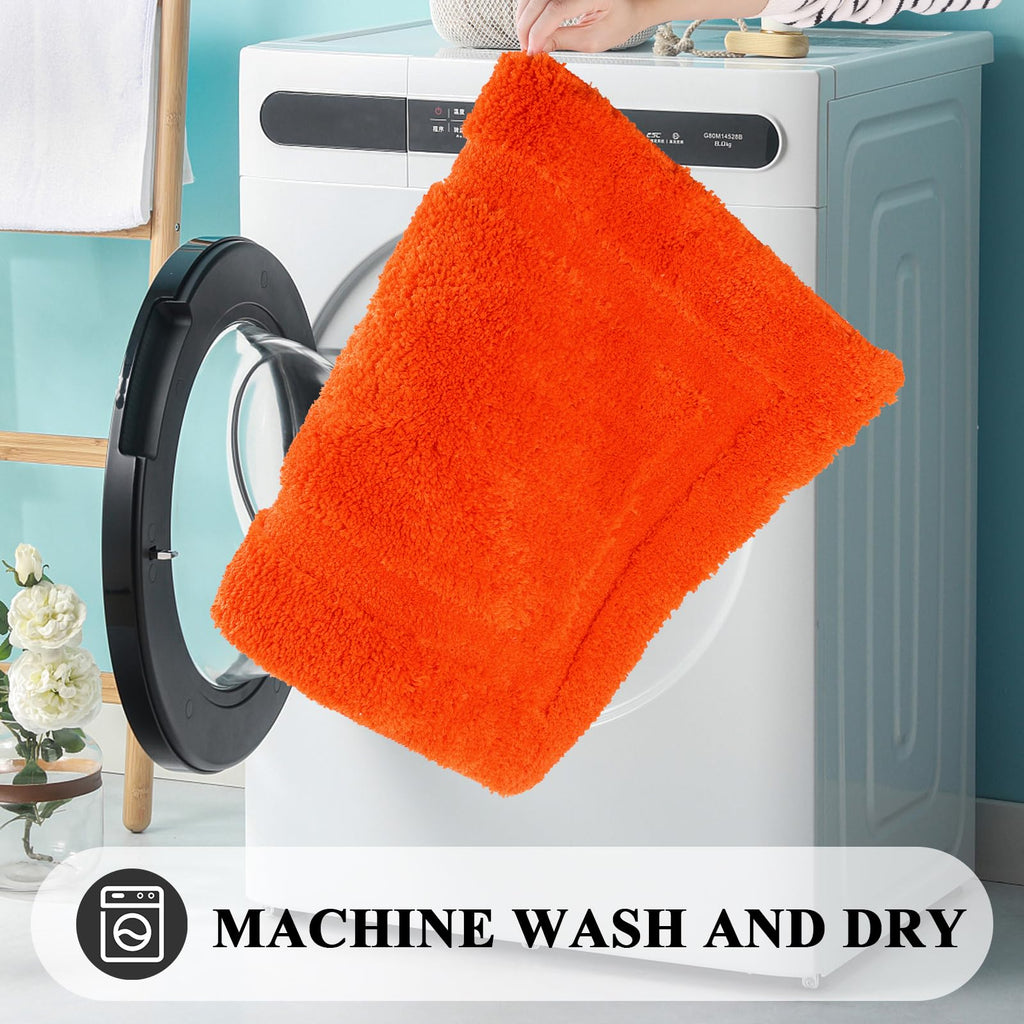 SHACOS Orange Bathroom Rugs Sets 3 Piece Small Bath Mat U Shaped Toilet Rug