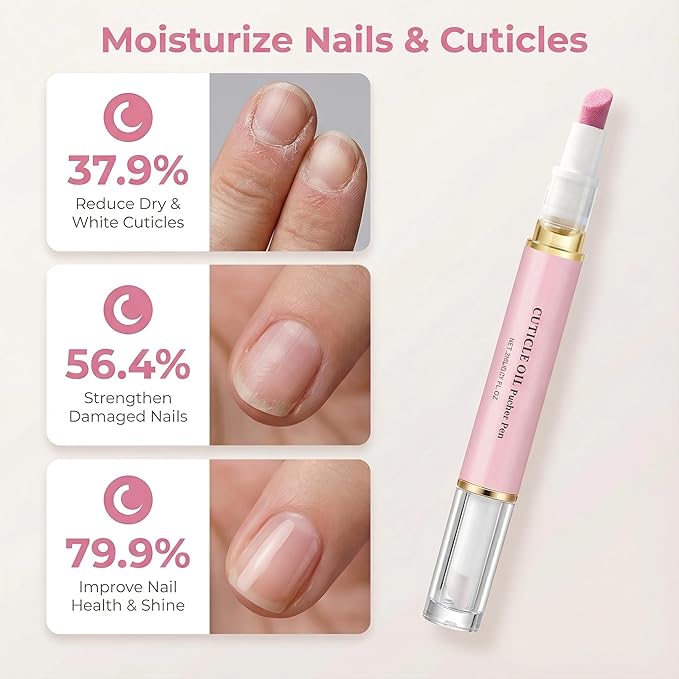 Rhostry Ceramic Cuticle Pusher & Nail Oil Pen, 2-in-1 Nail Care Tool for Sensitive or Damaged Nails, Gentle Hangnail Remover, Portable Nail Pen with Stainless Steel Cuticle Cleaner (Pink)