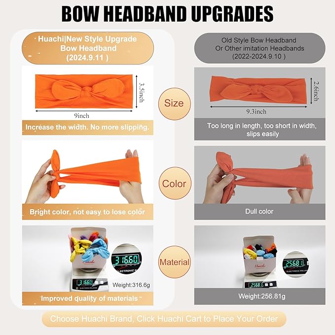 Huachi 12 Pack Bow Headbands for Women Headwraps Hair Band Knotted Headband Rabbit Ears Stretchy Turban Head Wraps Fashion Christmas Headbands Sport Cute Hair Accessories