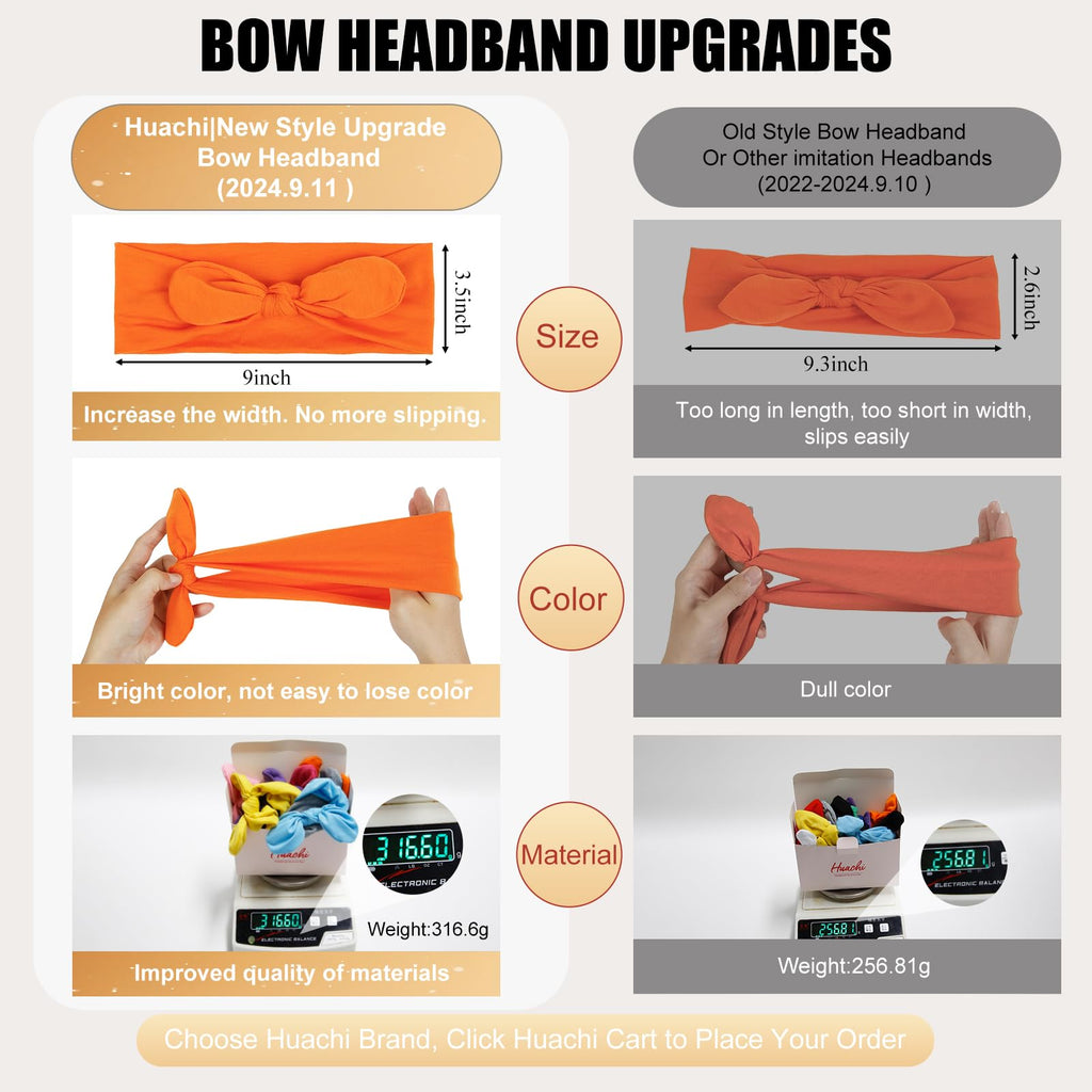 Huachi 12 Pack Bow Headbands for Women Headwraps Hair Band Knotted Headband Rabbit Ears Stretchy Turban Head Wraps Fashion Summer Headbands Sport Cute Hair Accessories
