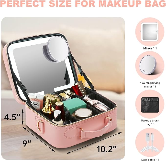 Mocado Travel Makeup Bag with Mirror Makeup Case with 8 Makeup Brushes