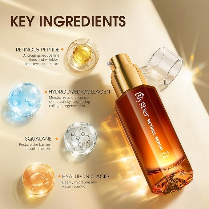 Retinol Collagen Serum for Face: Anti Aging & Anti Wrinkle Repair Peptide Serum with Boost Hydration Formula - Day/Night Facial Firming Neck Plump Skin Care for Women/Men (1.39 Fl Oz)