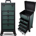 Yueieoun Nail Salon Cart with 4 Drawers,Rolling Makeup Train Case for Beauty,Cosmetology Case on Wheels Trolley Cart,Lockable Organizer Travel Case for Manicure/Face Painting/Hairstylist,DARK GREEN