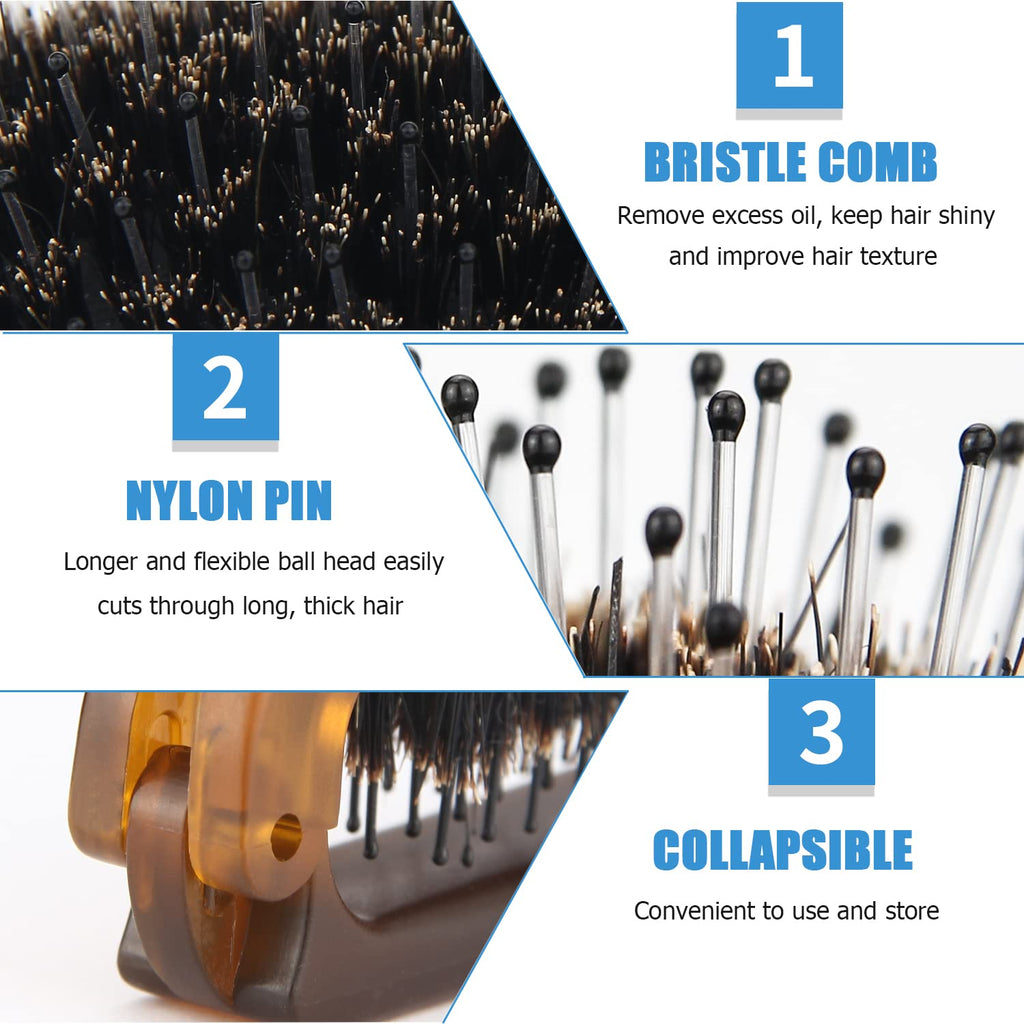 Travel Folding Hair Brush, Mini Boar Bristle Hair Brush for Men Women Kids