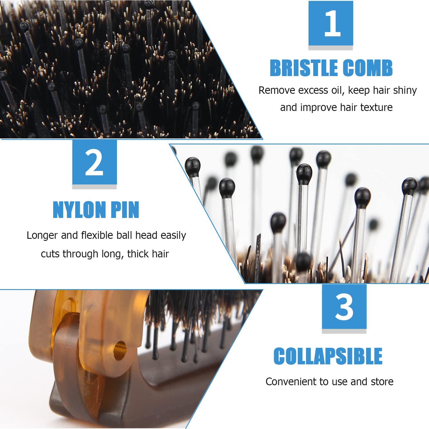 Travel Folding Hair Brush, Mini Boar Bristle Hair Brush for Men Women Kids
