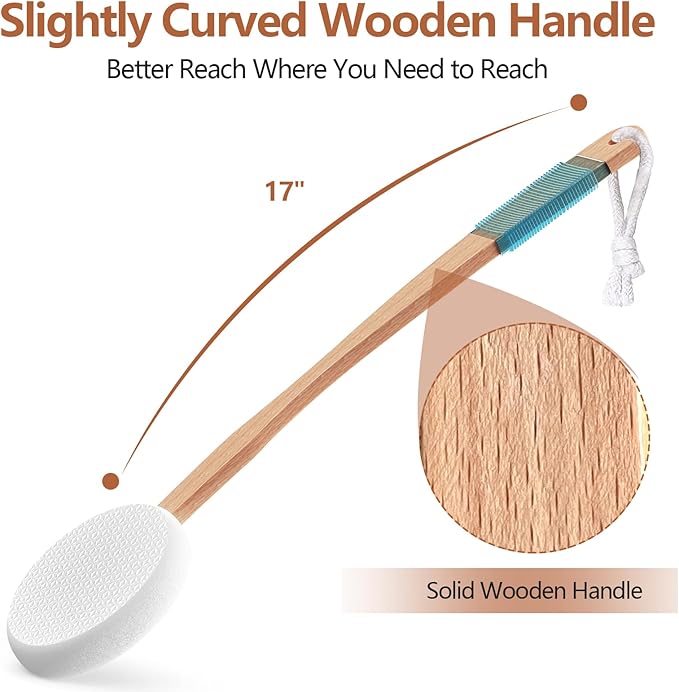 Svarvns Lotion Applicator for Back and Feet with 2 Replaceable Pads, 17" Back Lotion Applicator for Women, Elderly Apply to Lotion, Suncreen, Cream Medicine, White