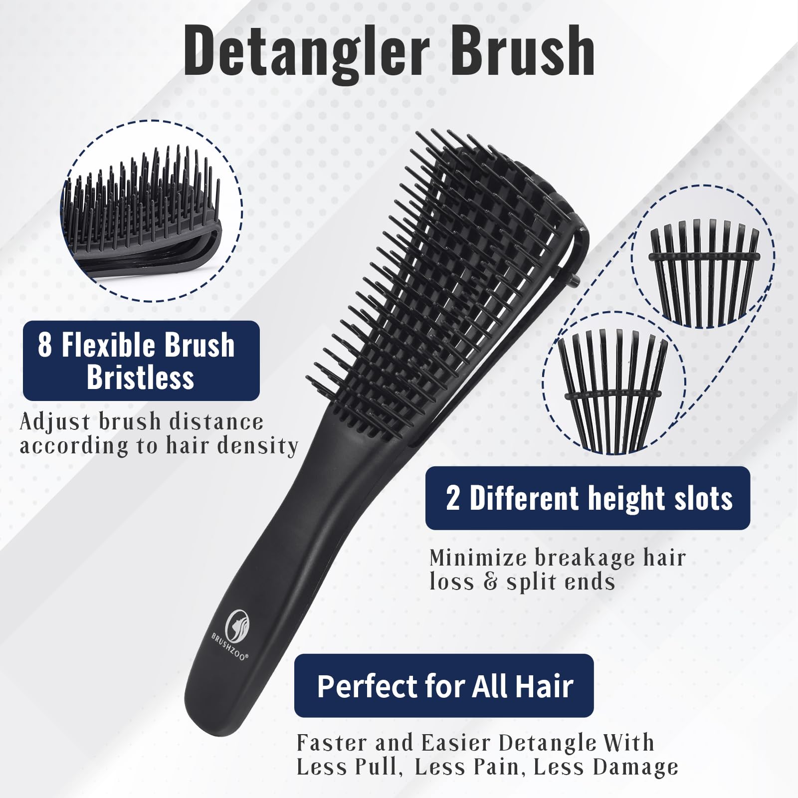 BRUSHZOO Detangler Brush with Hair Spray bottle 9 Row Brush Wide Tooth comb, Hair Brushes for Women men and Kids Curly Natural 3/4abc Hair (Red)