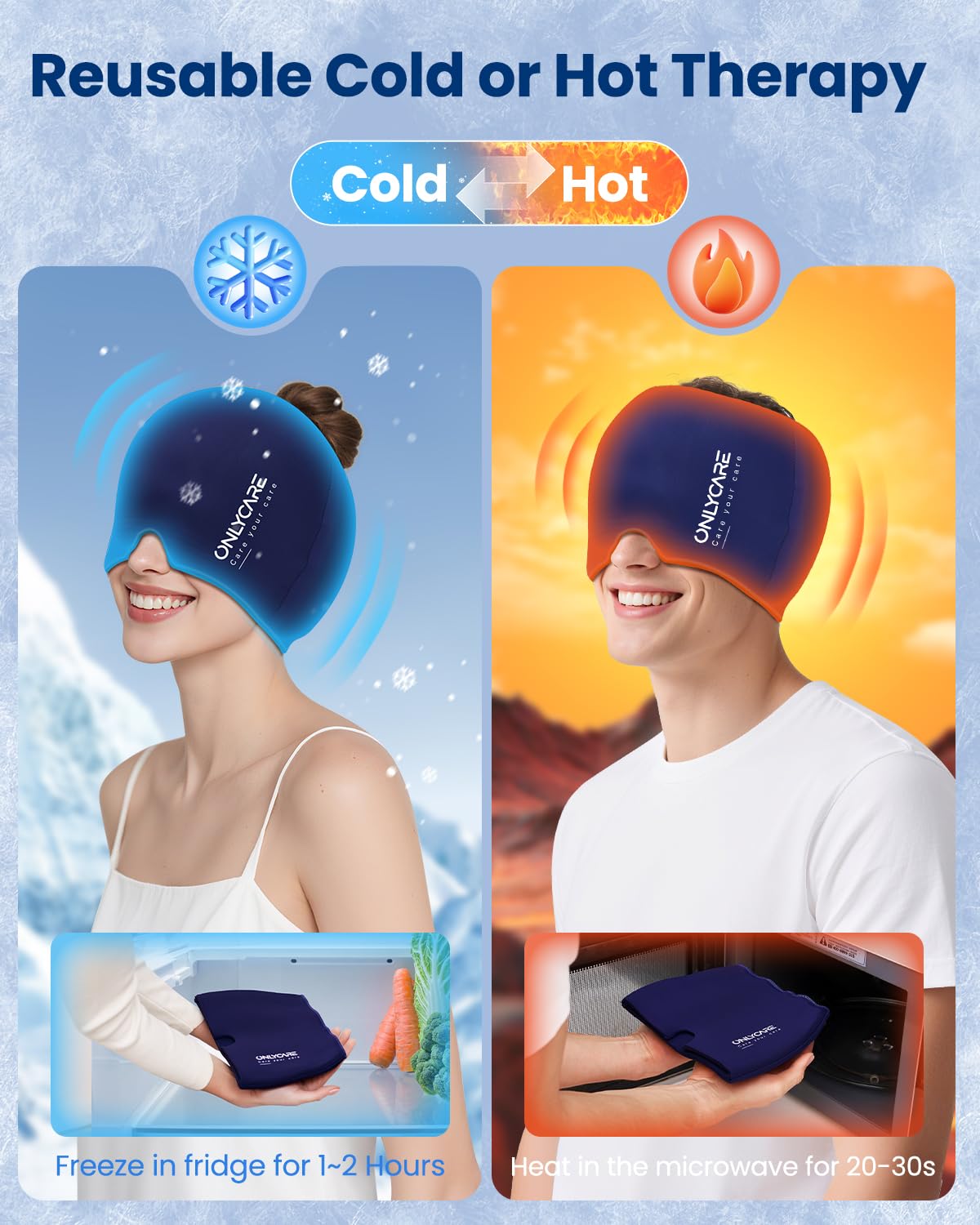 ONLYCARE Migraine Relief Cap, Headache Relief Cold Cap with Odorless Gel