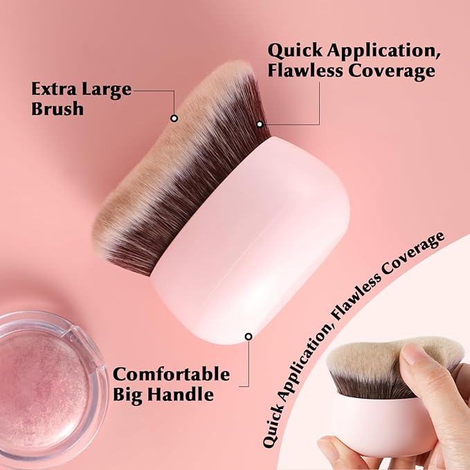 Extra Large Body Makeup Brush,75mm Wide-headed Body Coverage Applicator For Self Tanner, Leg Makeup &Body Blend for Tattoo Cover up Makeup, Oval Face&Back body makeup Brush Wet&Dry Use (pink)