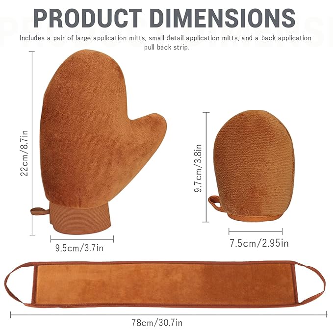ASTIMESA Tanning Mitt and Self Tanner Back Applicator, Different Sized Self Tanning Kit, Tanning Glove Self Tan Back Applicator for Lotion Mousse Sunless Face Skin Body Beauty Women Men (brown)