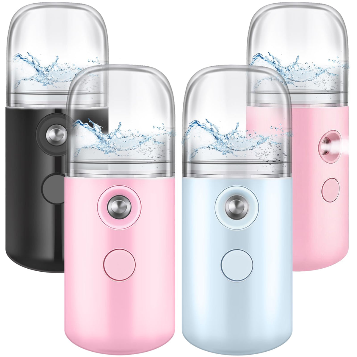 Mudder 4 Pcs Mini Facial Nano Mist Sprayer, White, Black, Blue, Pink