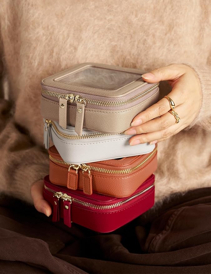 Popvibe Clear Makeup Bag Travel Cosmetic Case Toiletry Bag with Zipper, Portable Make Up Organizer Traveling Compact Car Bag for Essentials, Red, Mini
